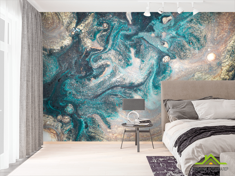 Фотошпалери Золотий флюїд з бірюзою
