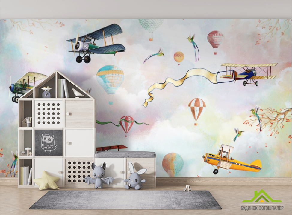 выбрать Фотошпалери Дитячий летить транспорт Фотошпалери Little kids на стіну