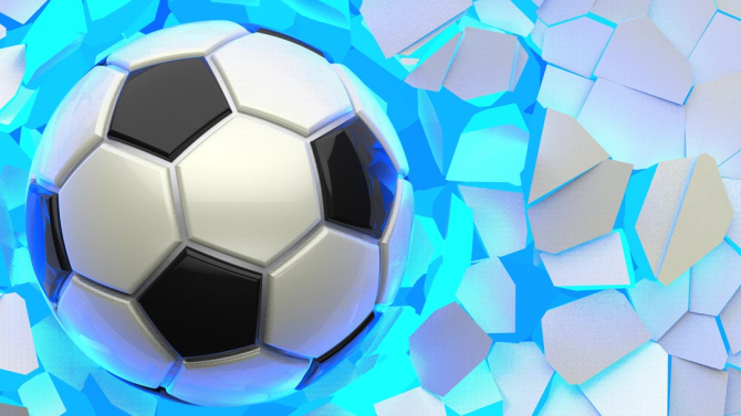 Фотообои мяч разрушает стену