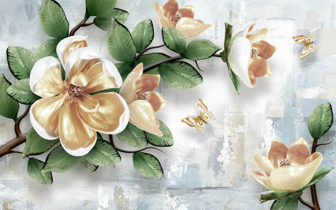 Фотошпалери 3D гілка з квітами