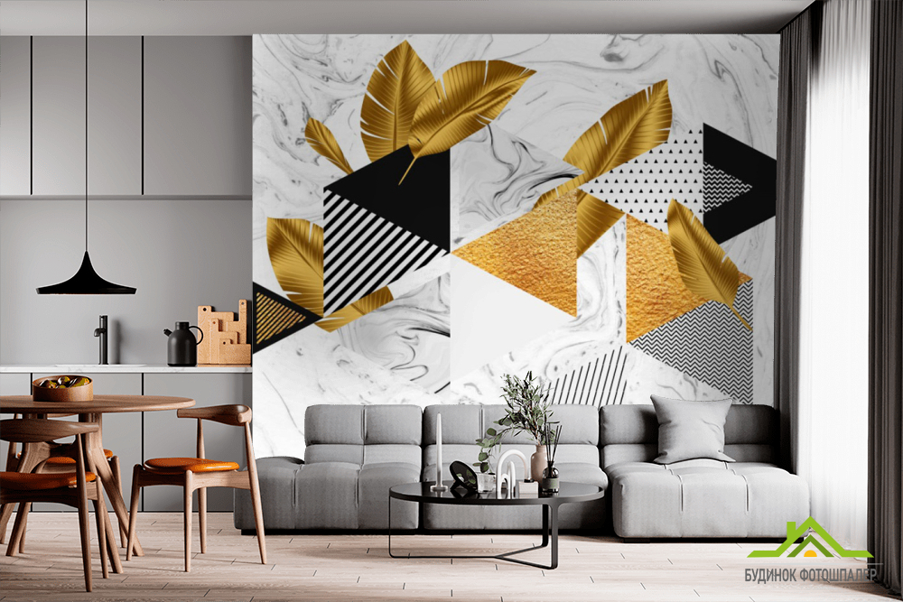 Фотообои золотые лыстья и треугольники