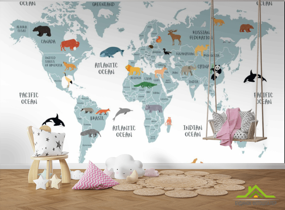 выбрать Шпалери в дитячу Карта Фотошпалери Розвиваючі карти на стіну