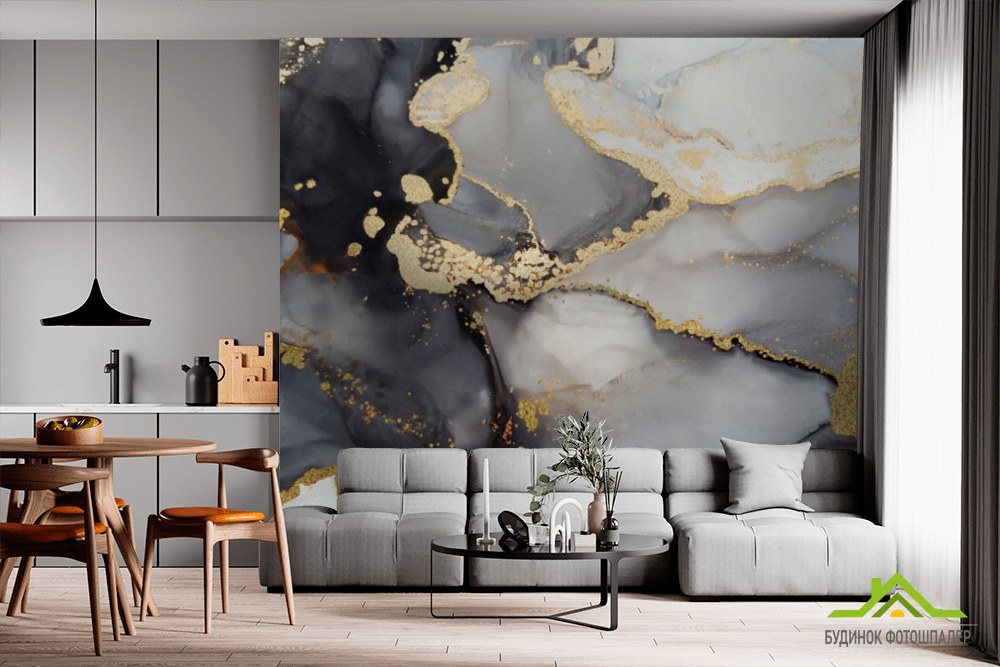 Фотообои чб флюид с золотом