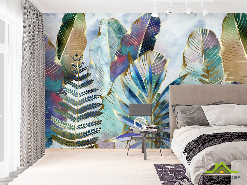 Фотошпалери Тропічні листя з золотом