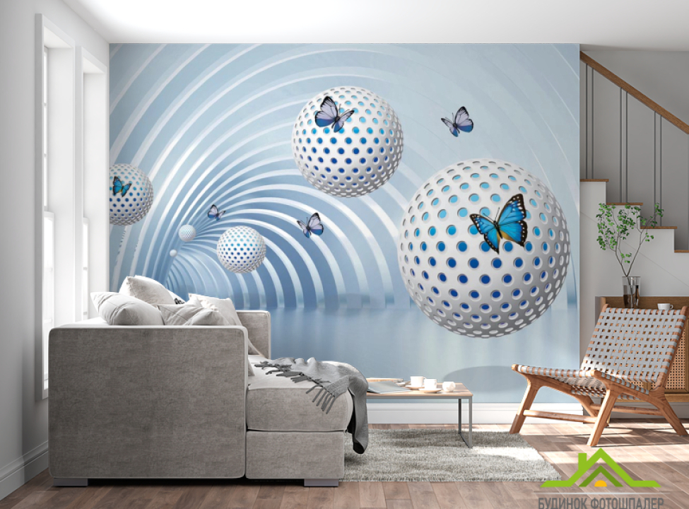 выбрать Фотообои Сферы с бабочками Фотообои Расширяющие пространство на стену