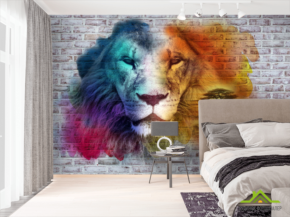 Фотообои Стена 3д со львом