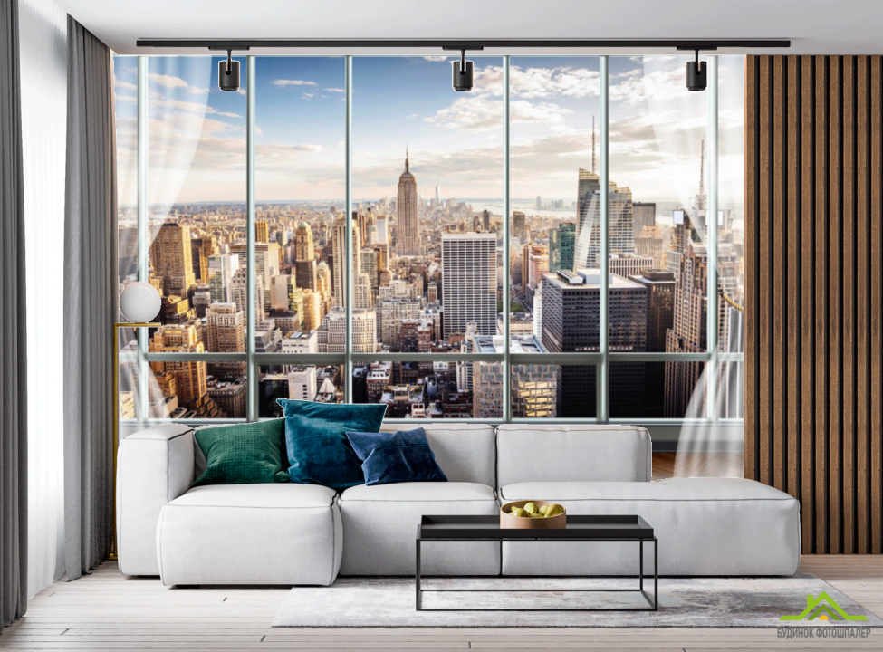 выбрать Фотообои Вид из окна на город Фотообои в гостиную на стену