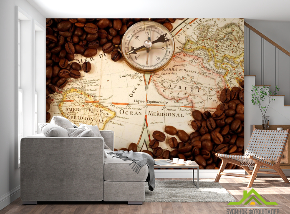 выбрать Фотообои Карта, компас, кофе Фотообои карта Мира на стену