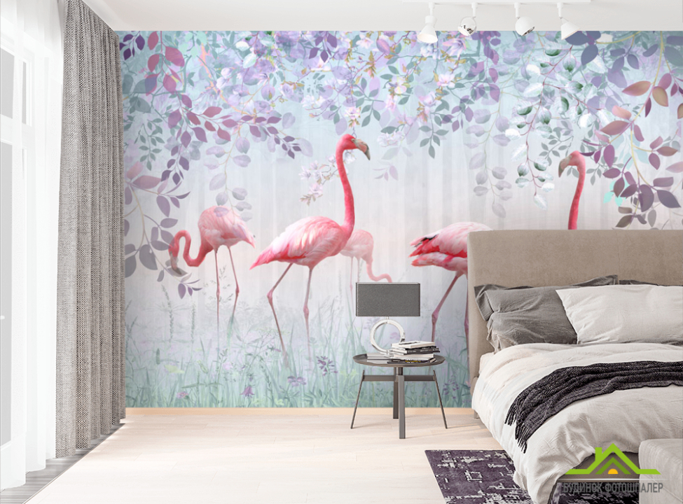 выбрать Фотообои Фламинго и зелень Фотообои с Фламинго на стену