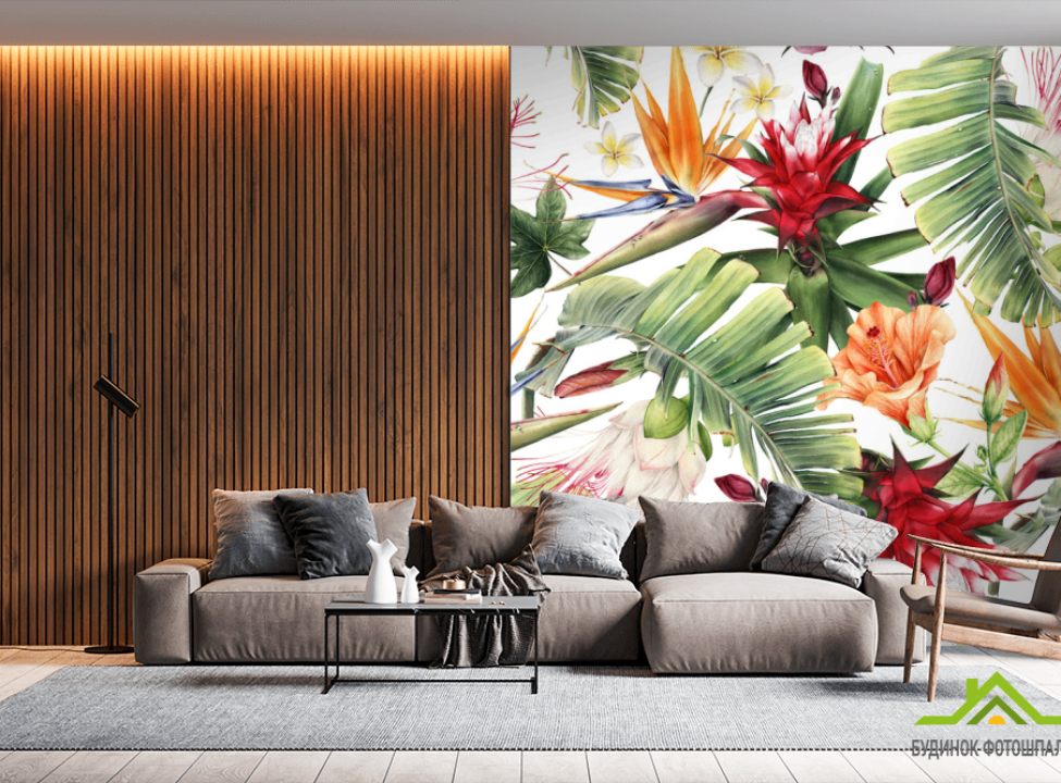 выбрать Фотообои Тропические листья и цветы Фотообои тропические листья на стену
