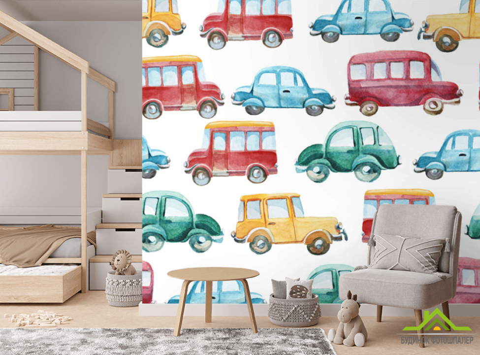 выбрать Фотошпалери Різнокольорові машинки Фотошпалери Little kids на стіну