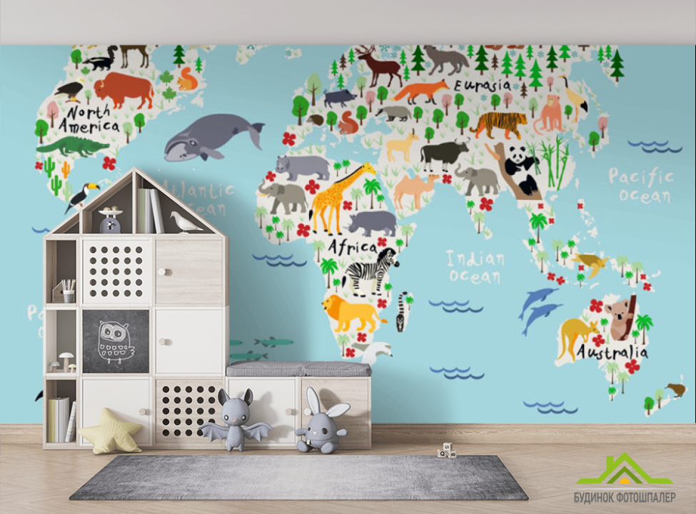 выбрать Фотошпалери карта світу в дитячу Фотошпалери Розвиваючі карти на стіну
