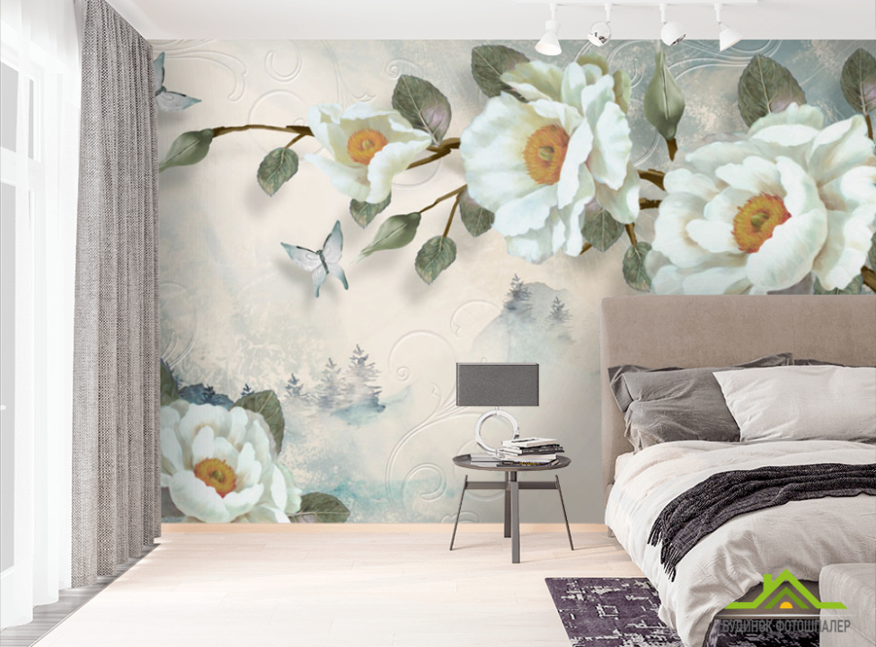 выбрать Фотообои Цветы на бирюзовом фоне Фотообои Цветы на стену