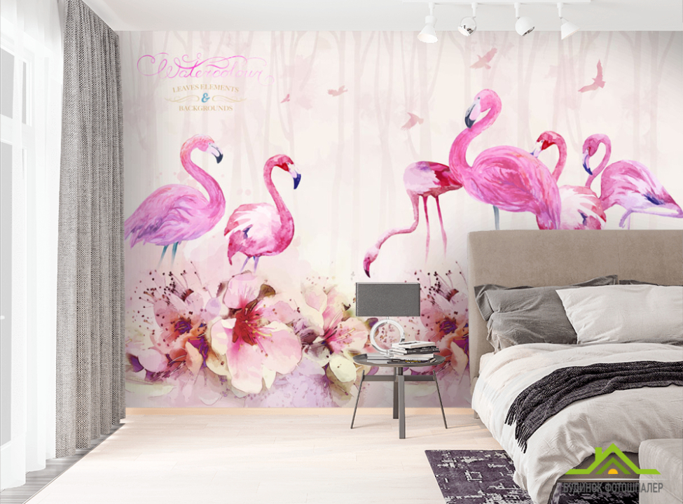 выбрать Фотообои Акварельные фламинго  на стену