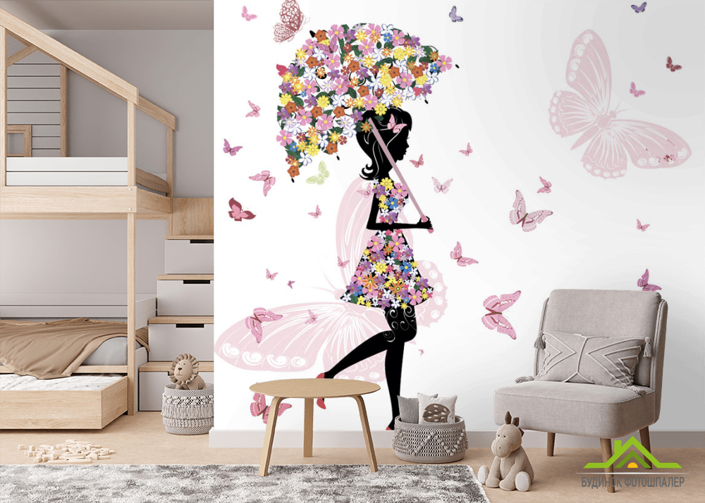 Фотообои Фея под цветочным зонтом