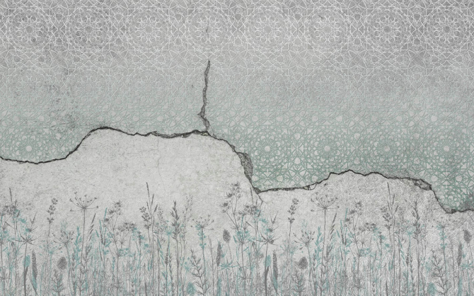 Фотообои Бетон с узором и ботаникой