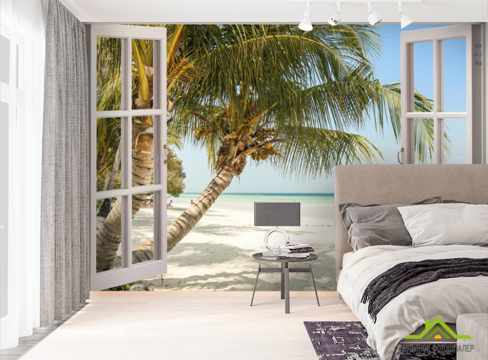 выбрать Фотошпалери Пальма і море у вікні Фотошпалери Море на стіну