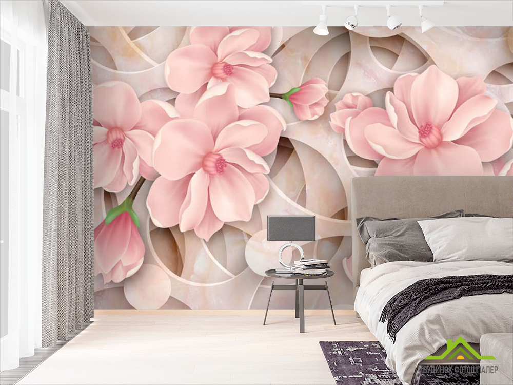 Фотообои 3д цветы розовые
