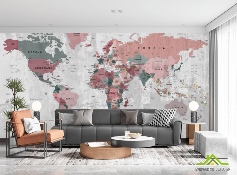 выбрать Фотошпалери Карта на бетоні Фотошпалери карта Світу на стіну