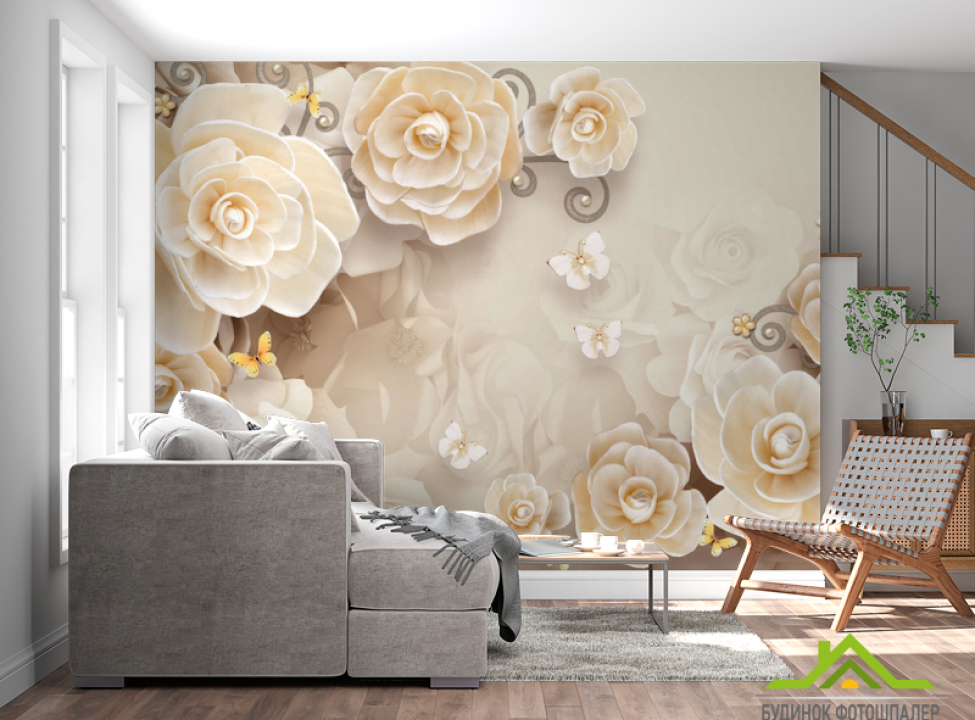 выбрать Фотошпалери Квіти з кераміки Фотошпалери 3Д барельєф на стіну