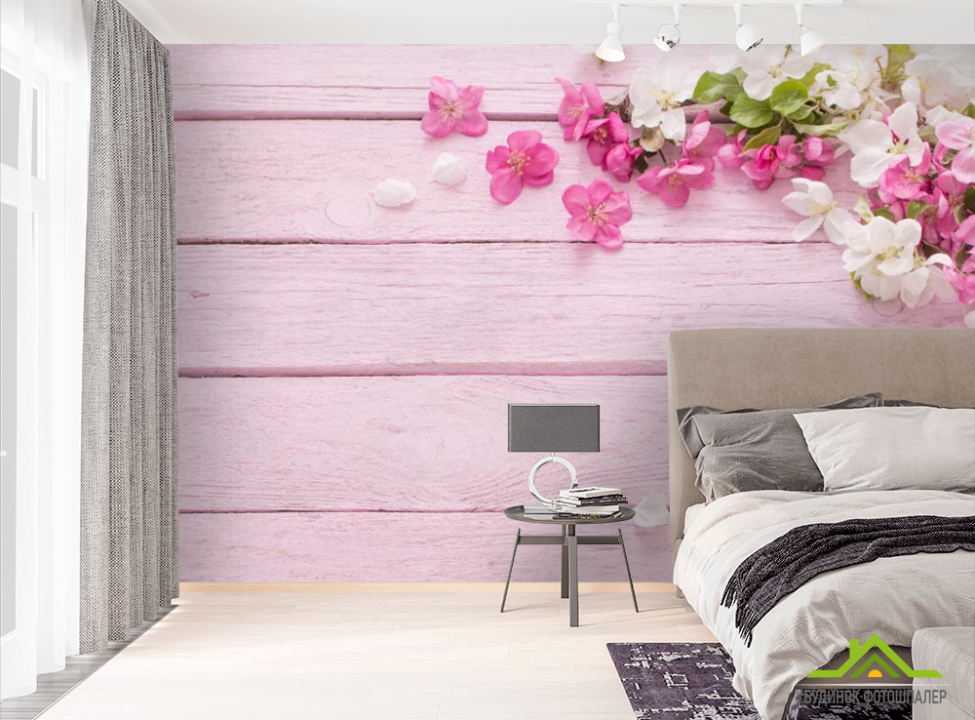 выбрать Фотошпалери білі і рожеві пелюстки на рожевому дерев'яному тлі Фотошпалери Квіти на стіну