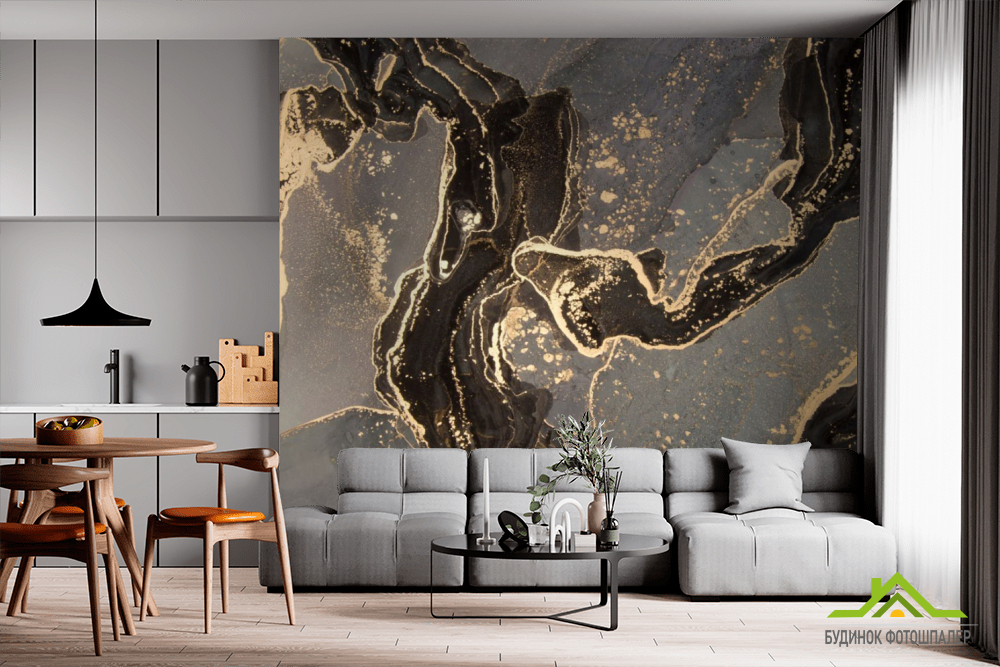 Фотошпалери коричневий флюїд з золотом