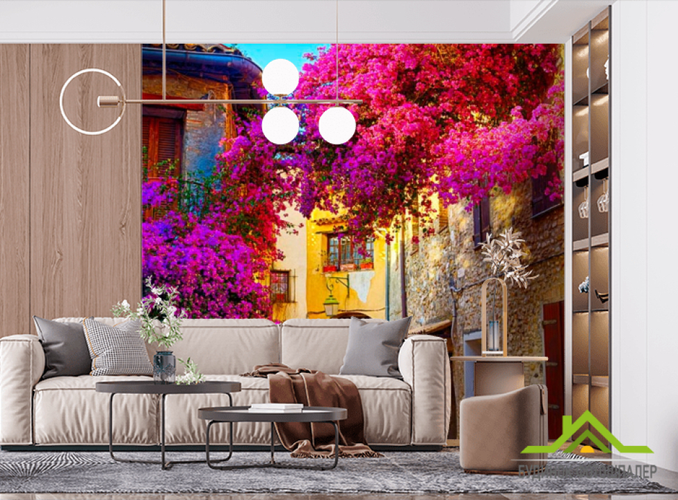 выбрать Фотошпалери Вузька вуличка з квітами Фотошпалери Вулиці на стіну