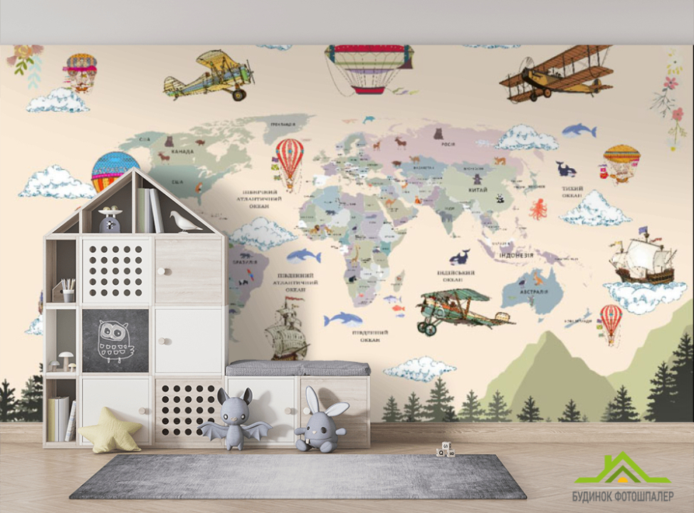выбрать Фотошпалери Дитяча карта з лісом Фотошпалери Розвиваючі карти на стіну