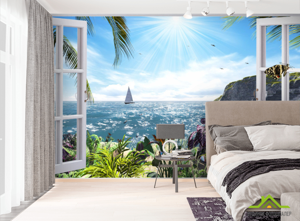 выбрать Фотошпалери Вид з вікна на море Фотошпалери Вид з вікна на стіну