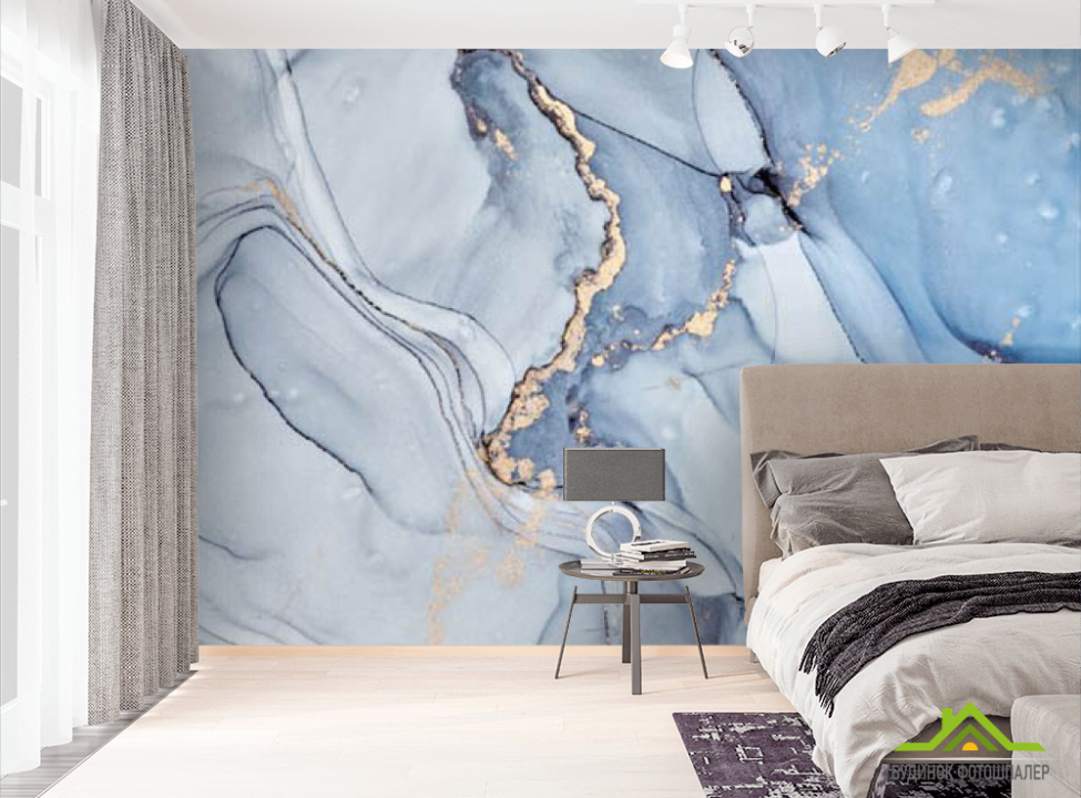 выбрать Фотошпалери Блакитний флюїд з золотом Фотошпалери Fluid art на стіну