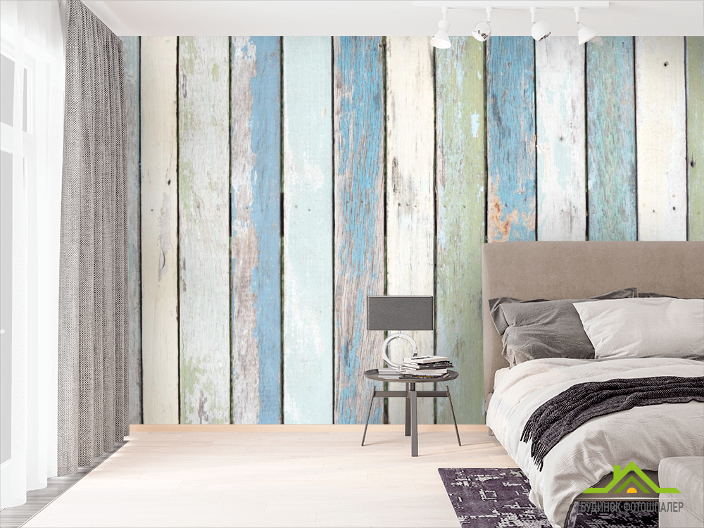 Фотообои вертикальные деревянные голубые