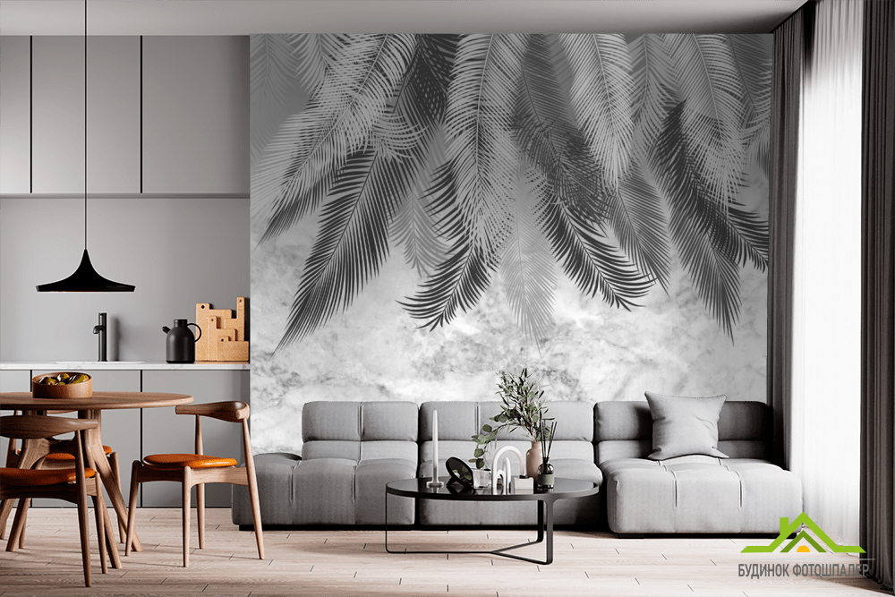 Фотошпалери сірі листя на стіну