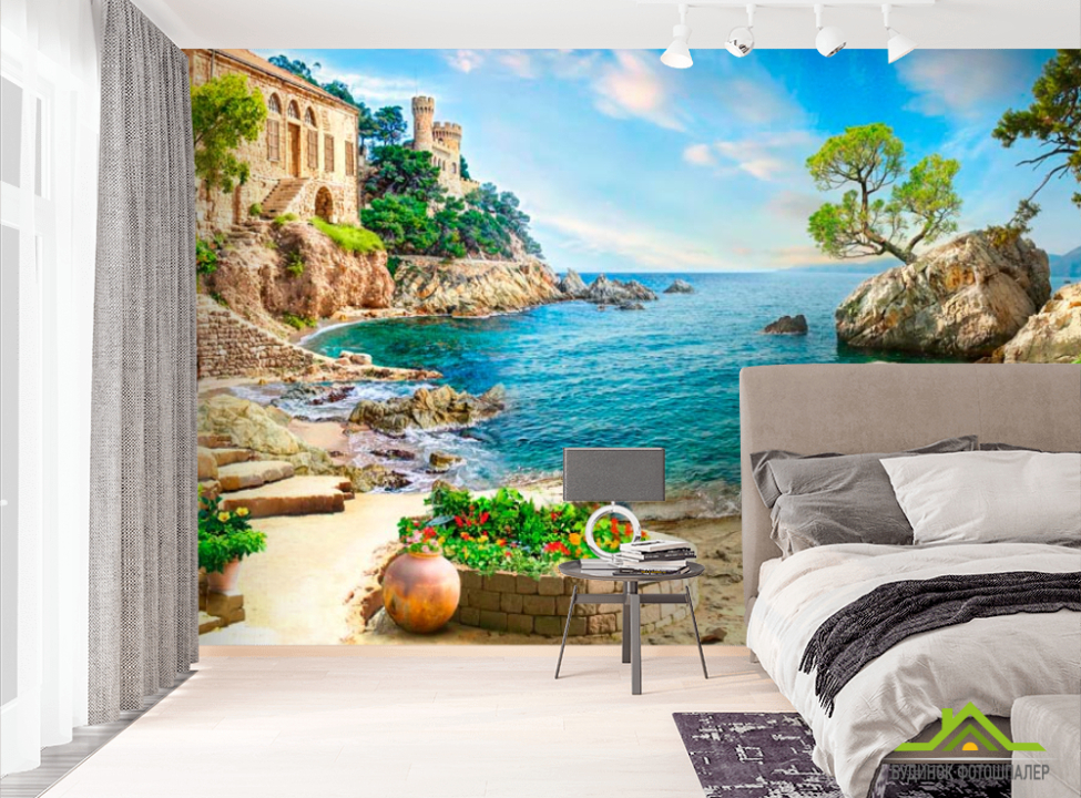 выбрать Фотообои Ступеньки, клумба, море Фотообои Фрески на стену