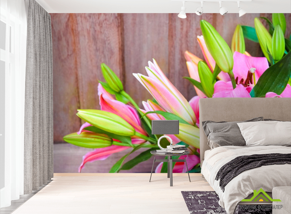 выбрать Фотошпалери рожеві лілії Фотошпалери Квіти на стіну