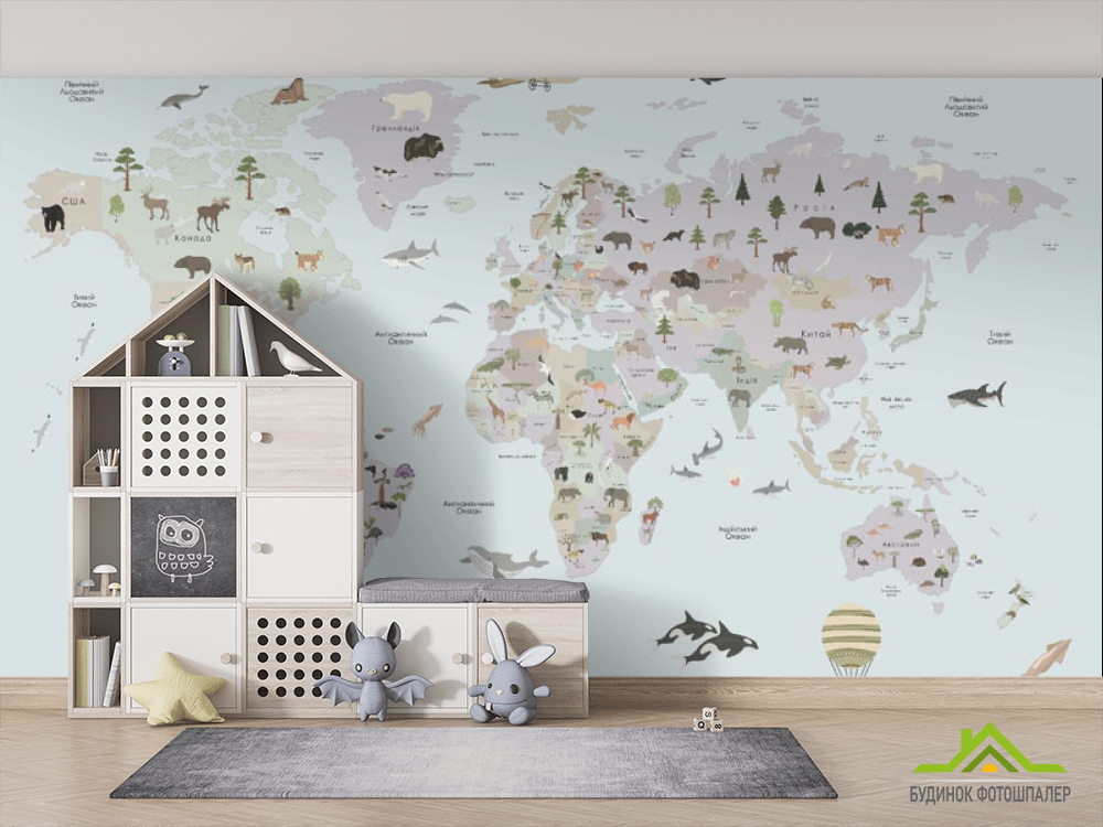 Фотошпалери Дитяча карта з флорою і фауною