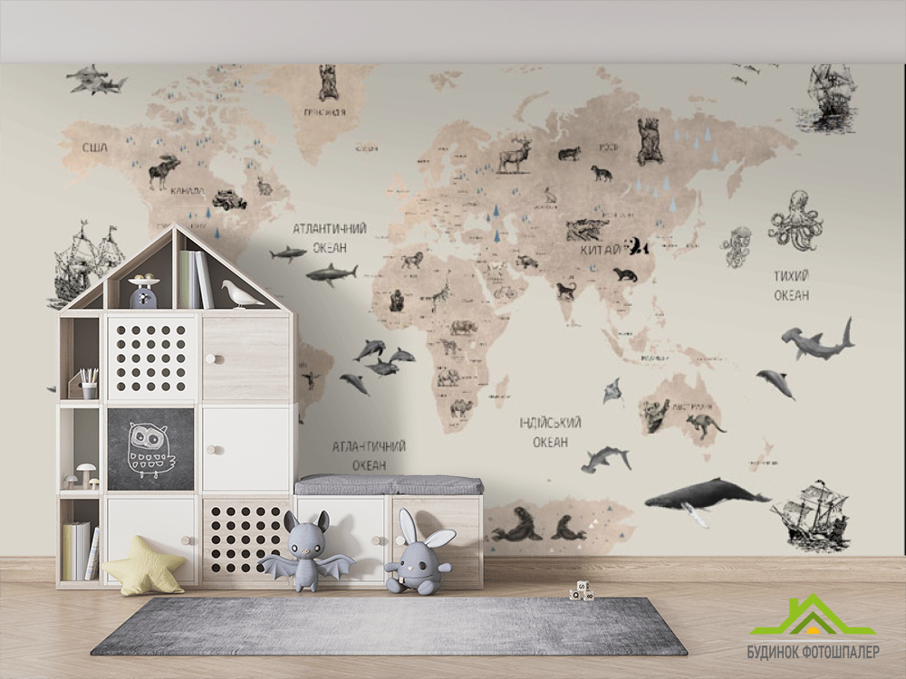 Фотошпалери дитяча карта світу