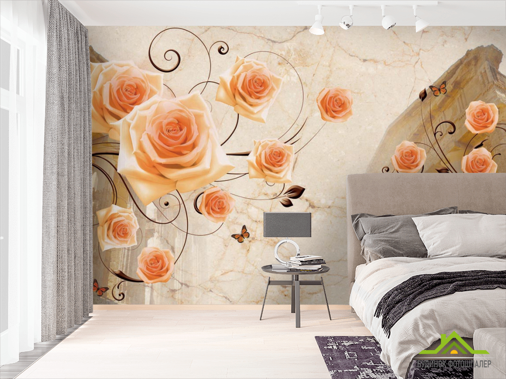 Фотообои Архитектура и розы 3д