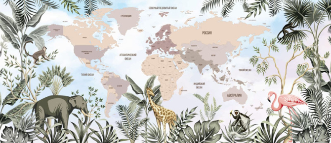 Фотошпалери Карта з тваринами
