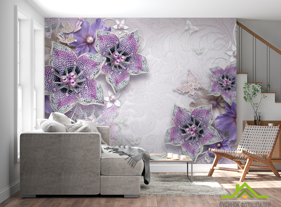 выбрать Фотошпалери 3d брошка+квіти Фотошпалери стереоскопічні на стіну