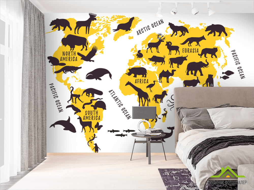 Фотообои Карта с животными