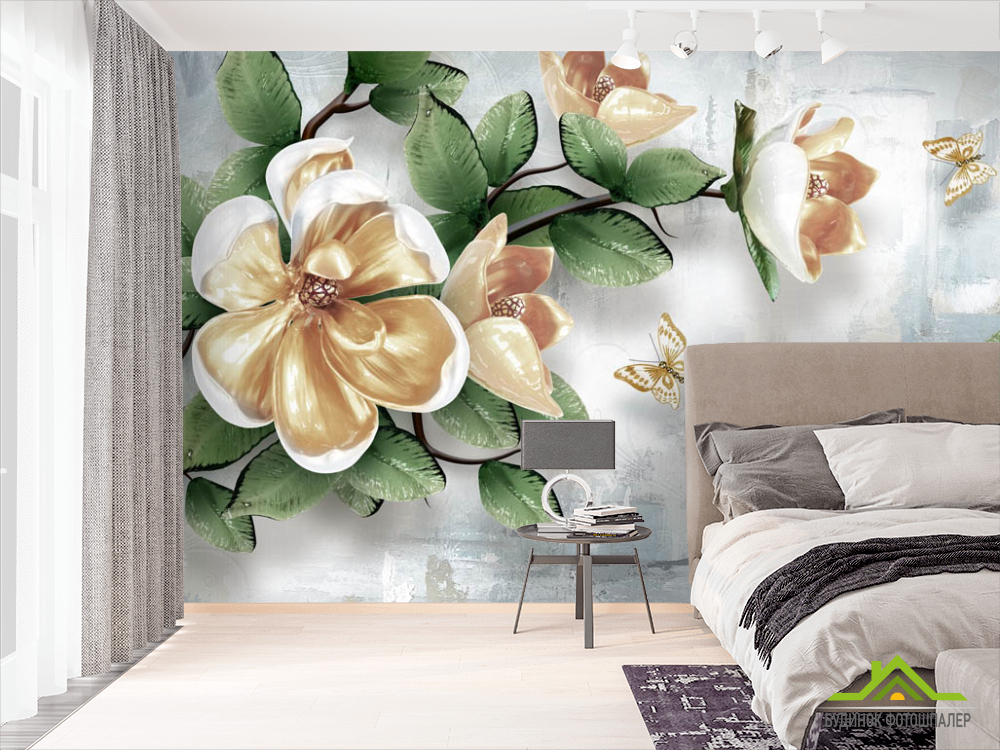 Фотошпалери 3D гілка з квітами