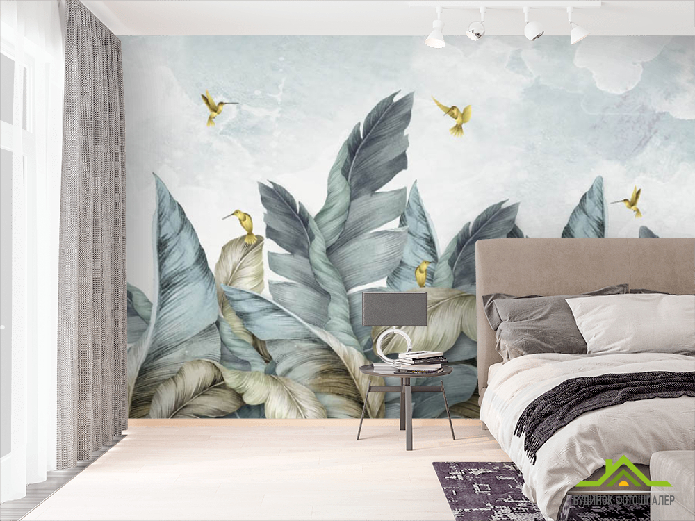 Фотошпалери птиці і тропічні листя