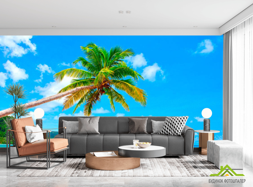 выбрать Фотообои Склонившаяся пальма у моря Фотообои Пляж на стену