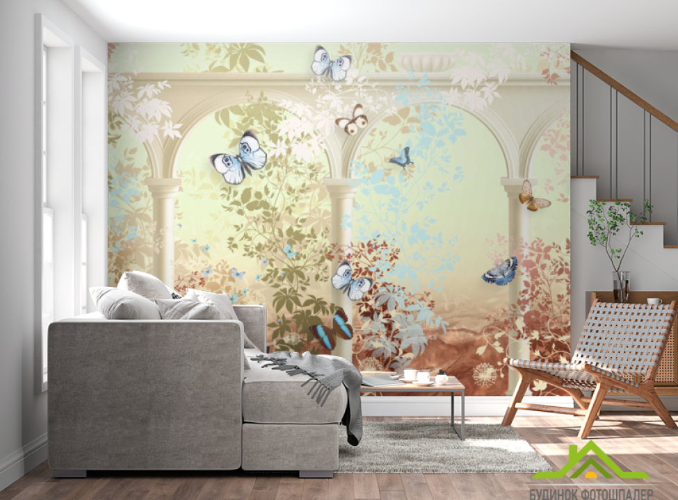 выбрать Фотошпалери Фреска з арками і метеликами Фотошпалери Фрески на стіну
