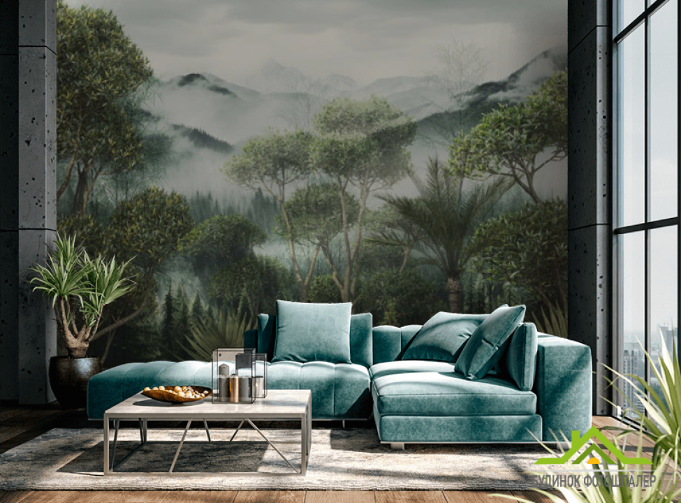 выбрать Фотообои Туманные тропики Фотообои тропические листья на стену