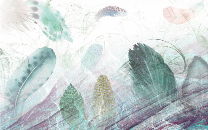 Фотошпалери різнокольорові пір'я на бетоні