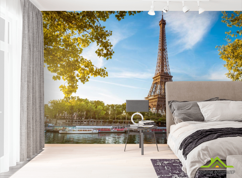 выбрать Фотообои катера под Эйфелевой башней Фотообои Город на стену