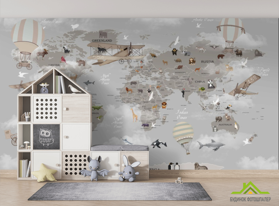 выбрать Фотошпалери Сіра карта Дитячі фотообої на стіну
