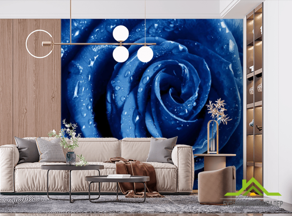 выбрать Фотошпалери синя троянда з краплями Фотошпалери Квіти на стіну