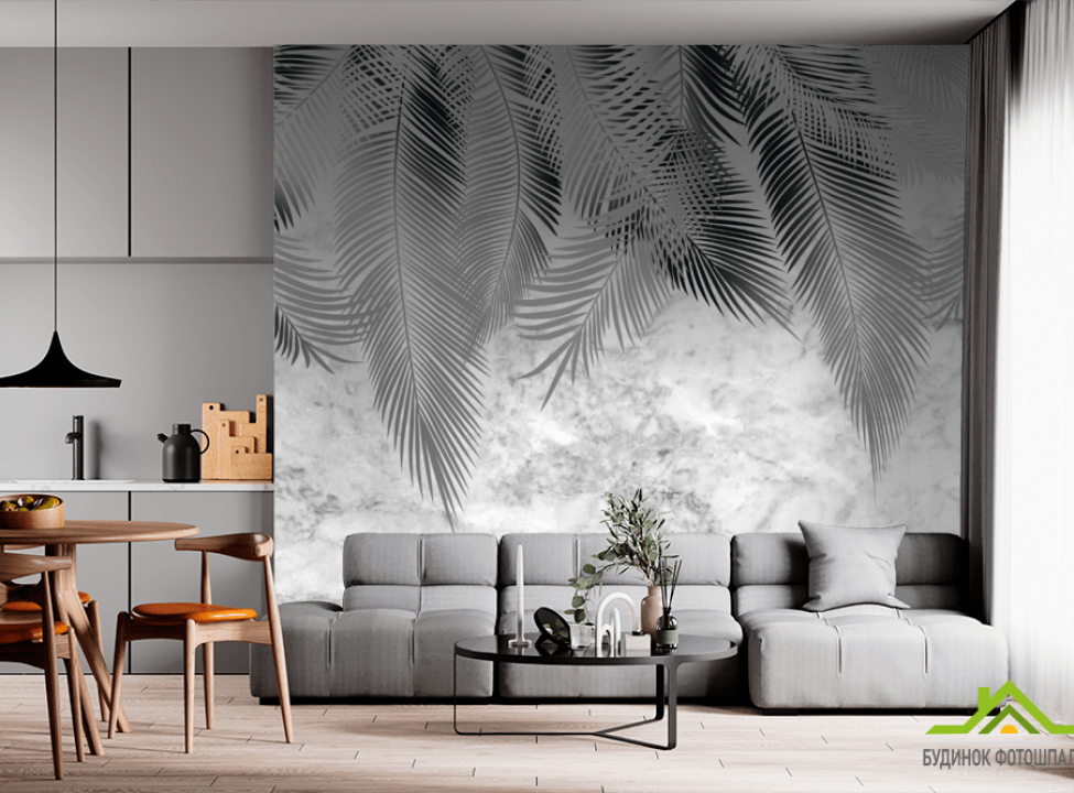 выбрать Фотообои  тропические листья и мрамор Фотообои Дизайнерские листья на стену